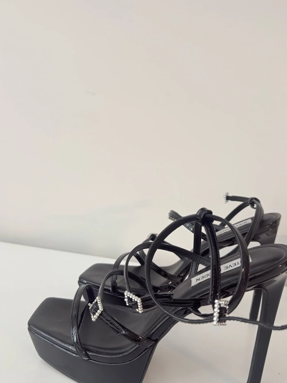 Steve Madden Black Patent Platform Strappy Heels